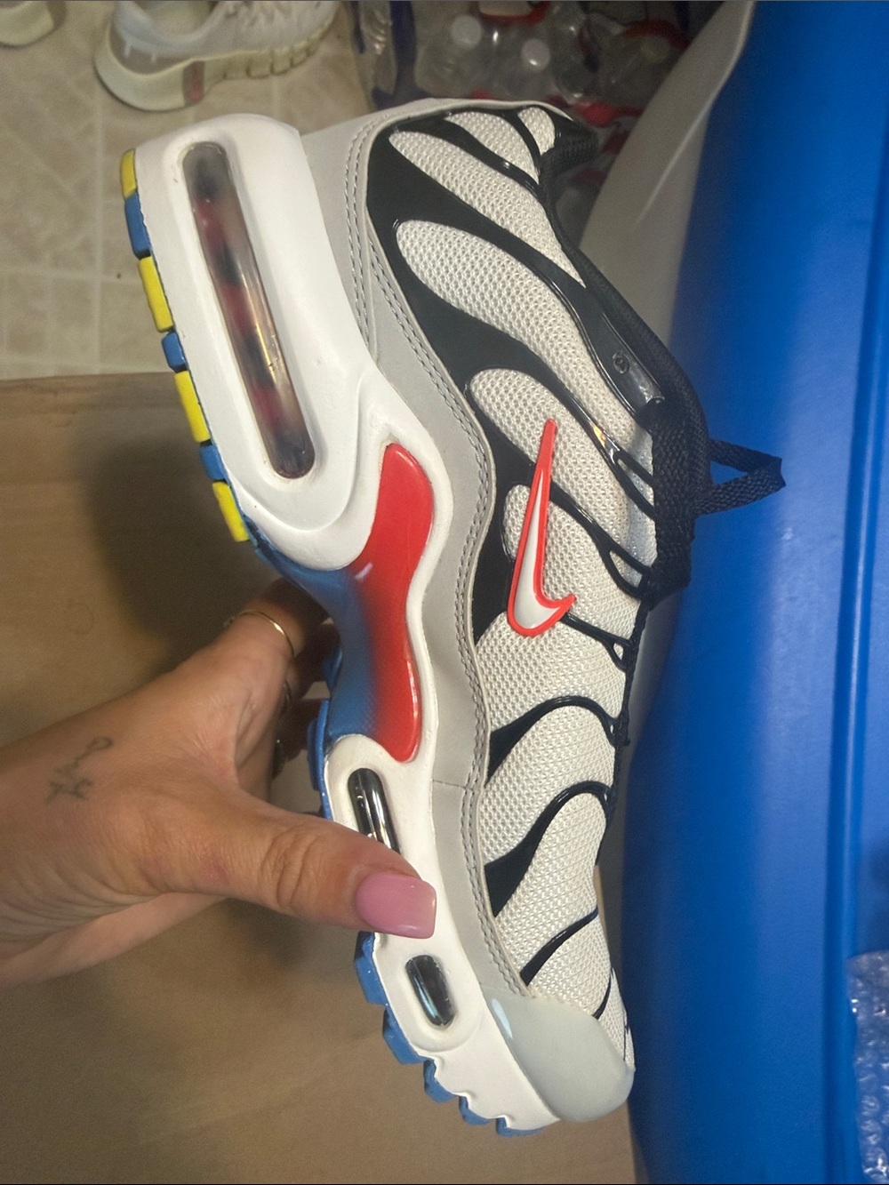 Nike Kids Sneakers in White, Black, Red & Blue with Yellow Accents